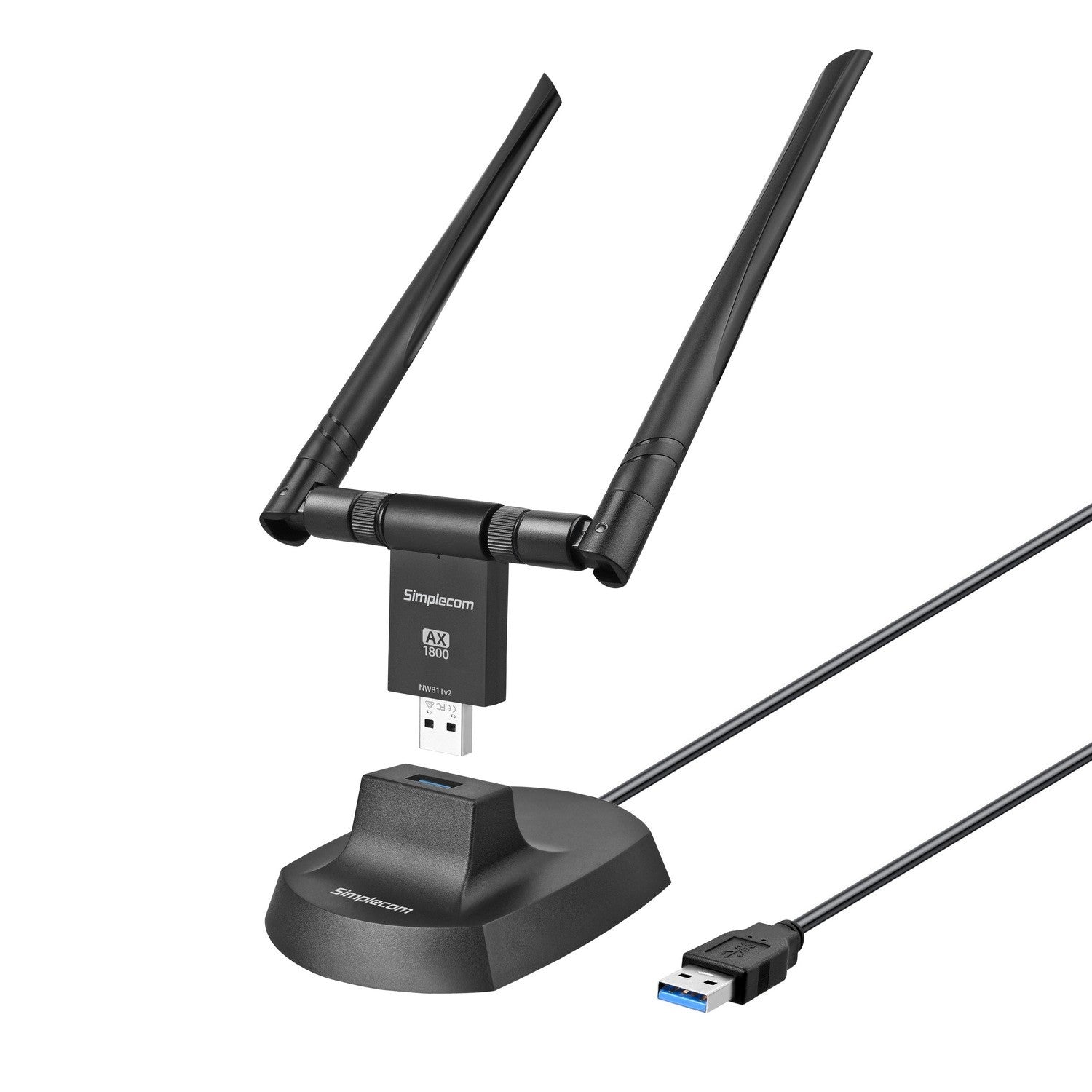 Simplecom NW811v2 AX1800 Dual Band WiFi 6 USB Adapter 802.11ax with 2x 5dBi High Gain Antennas Simplecom NW811v2 AX1800 Dual Band WiFi 6 USB Adapter 802.11ax with 2x 5dBi High Gain Antennas